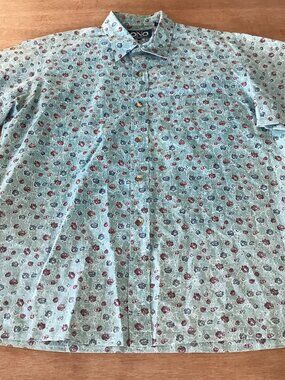 Ono Hawaiian Shirt Men XL Blue Floral Button Up Pocket Short Sleeve Collared